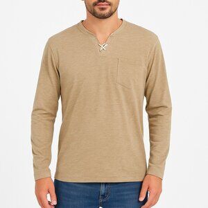 Tallwoods Men’s Brown Long Sleeve Pocket Pullover Shirt Size Large